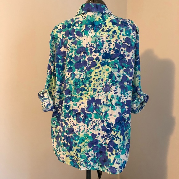 White Stag Blue floral shirt roll tab sleeves XL - Picture 3 of 4